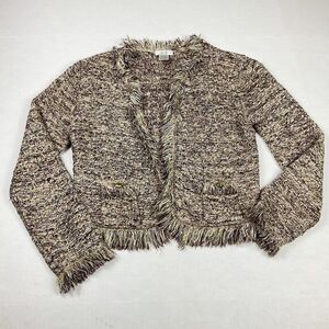 Cache Tweed Cropped Fringe Jacket Metallic Bouclé Blazer Small Y2K Parisian Chic